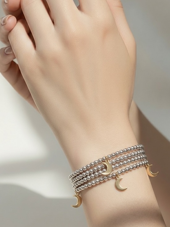 Anthropologie Jewelry - Beaded charm silver moon bracelet set (3)